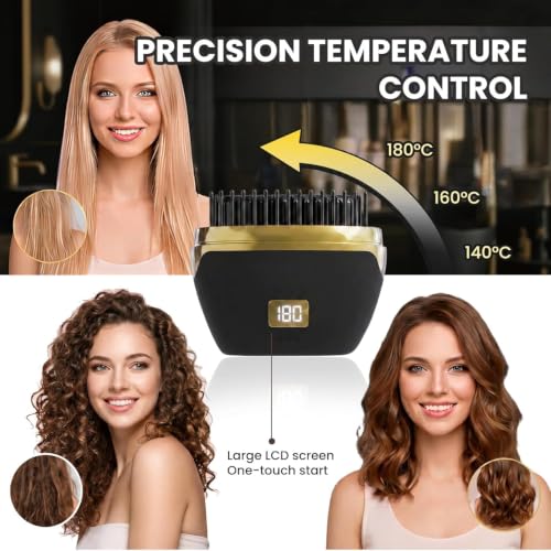Image of Mini Hair Straightener,Cordless Hair Straightener Brush, Portable Straightening Brushhot Comb Hair Straightener For Women,Three Temperature Adjustments Flat Iron For Travel, Multicolour. (Black)