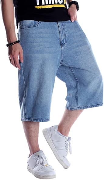 XYGJZ Baggy Jean Shorts Men Solid Print Relax Fit Casual Skateboard Hip Hop Dance Denim Shorts