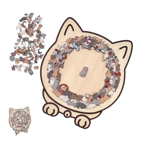 木製の猫パズル | 135ピースの長寿命で高精度な玩具 | 猫パズルフレーム | 大人 子供 家族 友人 恋人向け 室内 家庭 壁装飾