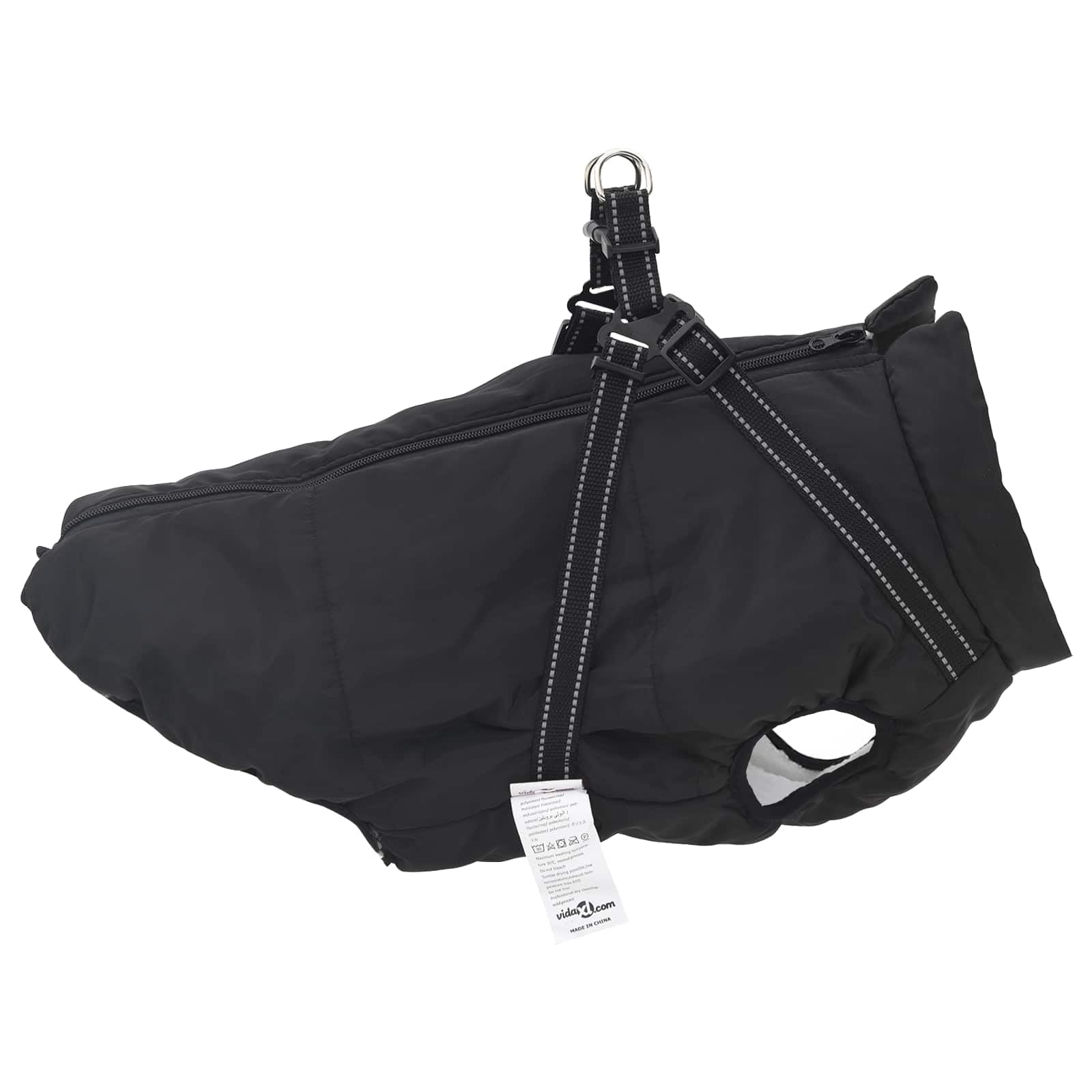 Cappotto per cani nero L48 in pile e poliestere regolabile con strisce riflettenti per inverno e autunno, antivento, impermeabile, caldo, ideale per passeggiate, all'aperto e passeggiate