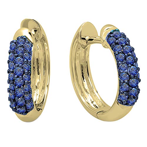 Dazzlingrock Collection 14K Round Blue Sapphire Ladies Huggies Hoop Earrings, Yellow Gold