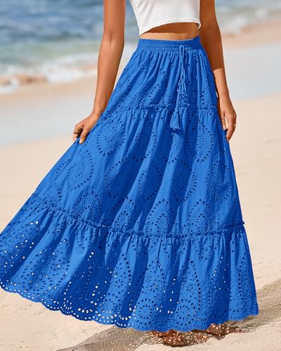 Image of BTFBM Eyelet Long Skirts for Women Beach Vacation