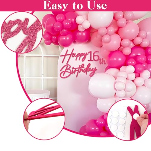 Image of Happy Birthday with 0-9 Numbers Sign for Backdrop - Glitter Felt Custom Age Happy Birthday Decal for Balloon Arch Birthday Decorations Baby Shower - Hot Pink