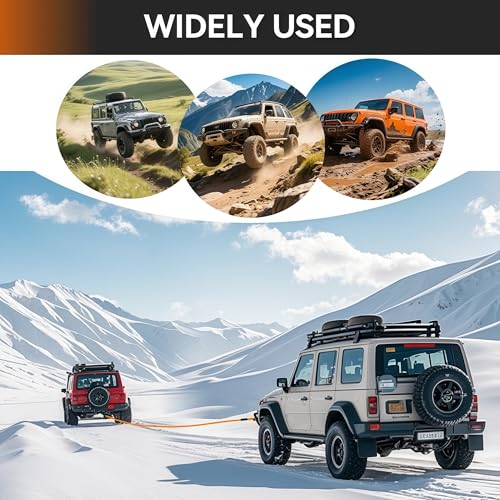 Image of Kinetic Recovery Rope (1 inch x 30ft 48500lbs), Kinetic Tow Rope Recovery Kit with 2 Soft Shackles, Heavy Duty Offroad Snatch Strap, 35% Elasticity Tow Ropes for Trucks SUV UTV ATV Jeep Tractor