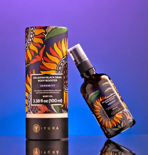 iYURA Balaayah Balaayah Black Gram Body Booster Oil - Serenity Blend | Ayurvedic Massage & Moisturizing Body Oil | Luxurious Fast-Absorbing & Non-Sticky | 3.38 fl oz