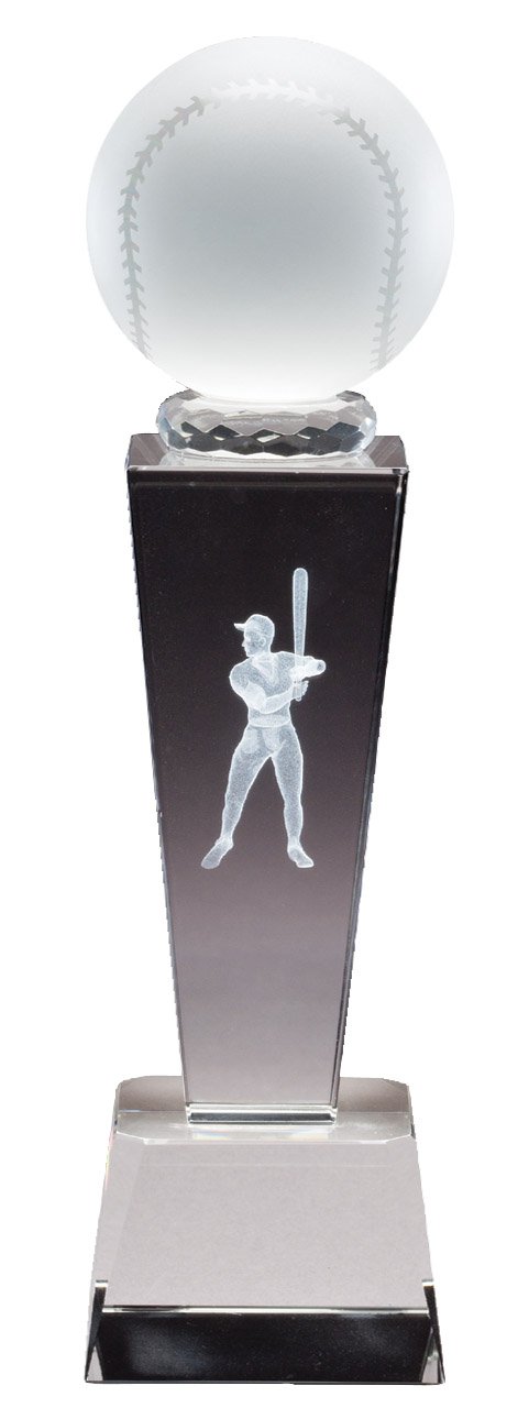 Male Baseball Optical Crystal Trophy Figure Laser Engraved Inside