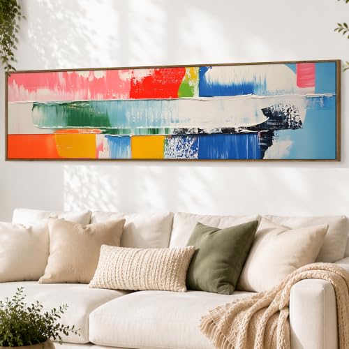 Image of Large Canvas Painting Panel Framed Wall Painting Creative Abstract Colors Canvas Framed Luxury Paintings for Home Decoration, Living room, Bedroom and Office Decor - Pink, 13x47 Inch