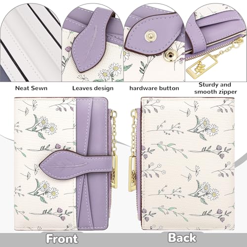 Small Wallet Womens Purple Flower Cute Wallets for Ladies Slim Change Purse for Ladies Bifold Wallet Womens With Zipper Coin Pocket Purses Card Holder for Women3