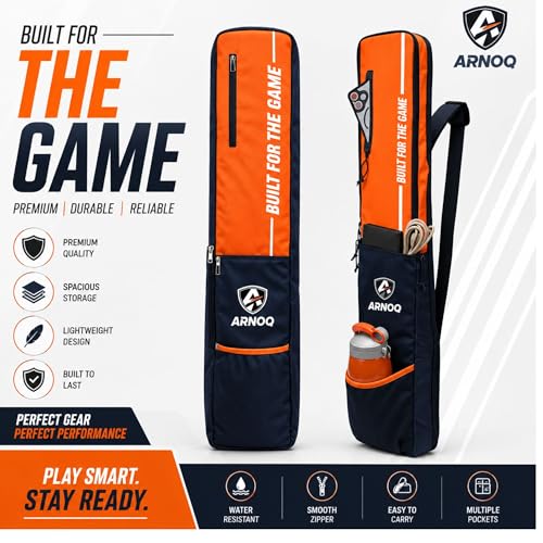 Image of Pro Cricket Bat Cover Full Size with Shoulder Strap, Water-Resistant & Lightweight, Quick Acess Pockets for Wooden & Plastic Bats (Orange)