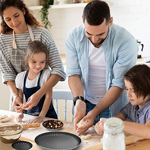 9 Inch and 4 Inch Tart Pan with Removable Bottom, 2 PCS 9 Inch Quiche Pan and 4 PCS 4 Inch Pie Pan, Non-Stick Baking Pan (Set of 6)