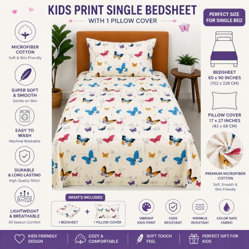 Image of COZY FURNISH Microfiber Cotton Single Bedsheet Set, 60 x 90 Inches with 1 Pillow Cover, Soft Comfortable Bed Linen for Bedroom
