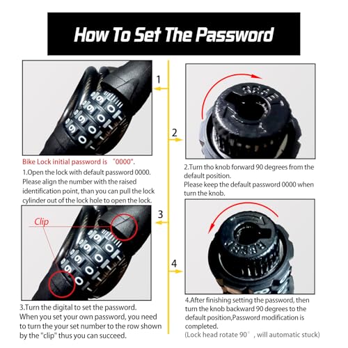 Bike Lock,Bicycle Locker Combination 4 Digit,1800mm/12mm Long Cycle Chain Cable Locks,High Security Bike Cable Lock for E-Bike,Scooter,Skateboard,Gate,Door - Image 5