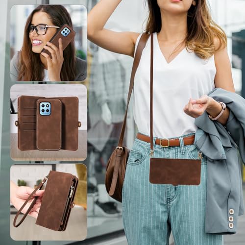 Étui de téléphone pour Honor X8 5G sangle bandoulière et porte-cartes marron - 7