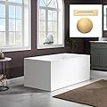 WOODBRIDGE 67" Acrylic Freestanding Bathtub Contemporary Soaking White Tub with Brushed Gold Overflow and Drain?B0086-BG-Drain&O