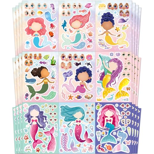 Ozepao 48 Pcs Mermaid Sticker Sheets | Mix and Match Make Your Own Mermaid Party Favors Birthday...