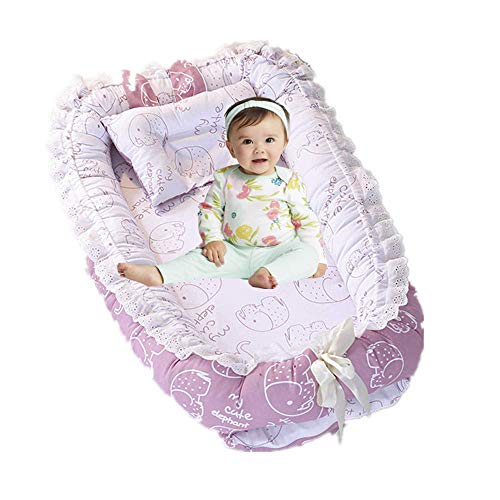 Image of Brandream Baby Nest Bed Elephant Baby Lounger Portable Newborn Bassinet Crib for Travel/Bedroom Perfect for Co-Sleeping (Pink Elephant) 100% Cotton Breathable