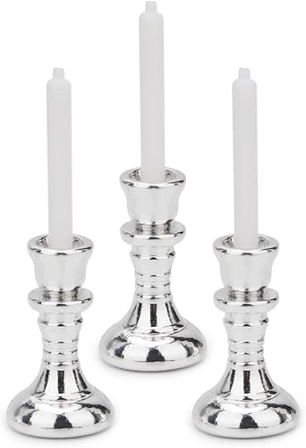 Miniatura 8 de Juego de 3 candelabros en miniatura para casa de muñecas, juego de 3 portavelas a escala 112, velas vintage para casa de muñecas, accesorios de