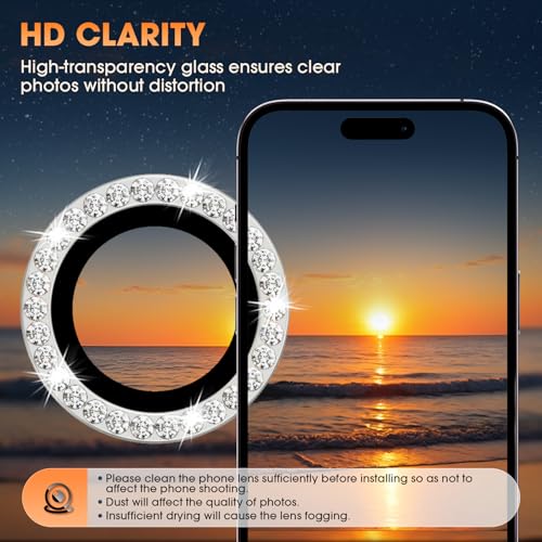 Image of for iPhone 16 Pro /16 Pro Max Camera Lens Protector Bling Individual Metal Diamond Ring 9H Hardness Scratchproof Protector, Stylish Phone Accessories, Case Friendly (Silver Diamond)