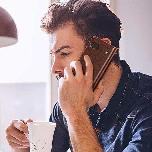 Image of FLIPPED Vegan Leather Flip Case Back Cover for Google Pixel 6A (Flexible, Shock Proof | Hand Stitched Leather Finish | Card Pockets Wallet & Stand | Brown with Coffee)