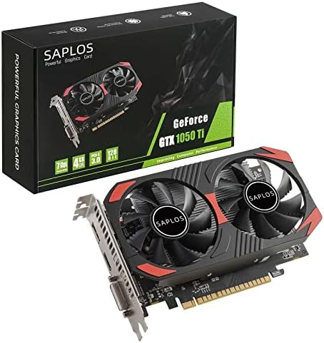 SAPLOS GTX 1050 Ti Gaming Graphics Card, 4GB, 128 Bit, GDDR5, DisplayPort HDMI DVI, Computer GPU, PC Video Cards, Dual Air Cooling, PCI Express x16 3.0, DirectX 12, 8K Displays Support