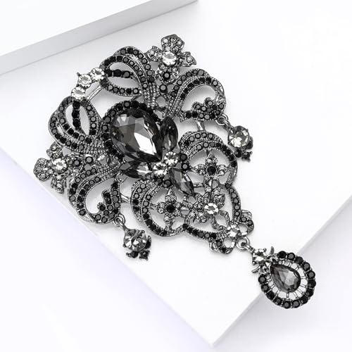 YOQUCOL Retro Black Austrian Crystal Big Brooch Pin for Women Large Flower Shape Brooches Lapel Pins for Sweater,Coat Dress Accessories - Thumbnail 4