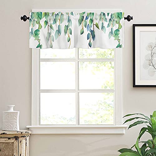 Azvizanmo Watercolor Botanical Rod Pocket Window Valances Green Leaves Short Curtain Valance Kitchen Drapes For Windows Panel Bedroom Bathroom Living Room Decor #TOP2