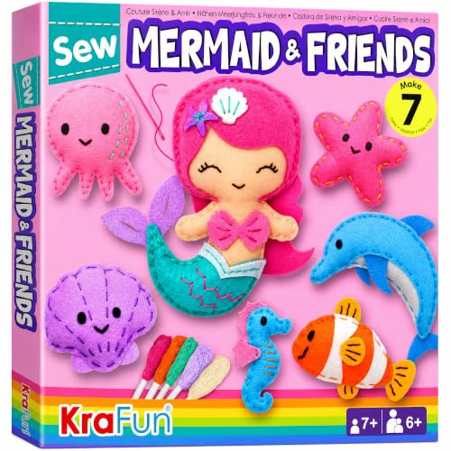 KRAFUN Mermaid Sea Animals Sewing Kit for Kids Age 6+ | 7 Projects