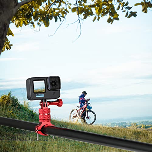 Image of HSU Bike Mount for GoPro, Aluminium Alloy Mountain Bicycle Holder 360 Rotation Handlebar for Hero 12 /11 /10 /9 /8 /7 /6 /5 /4 /3 and Other Action Cameras(Red)