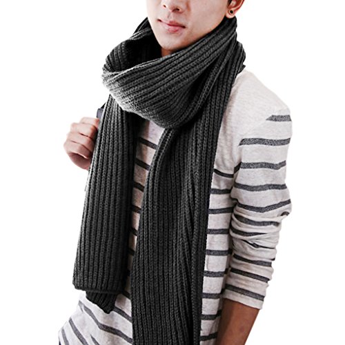 Unisex Strickschal Lang Grobstrick Schal Warm Winterschal einfarbiges Halstuch Oversized Schlauchschal für Herbst und Winter, Grau, Einheitsgröße