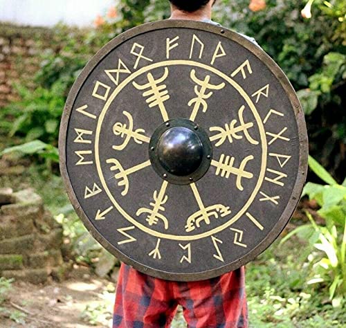 Viking Shield Norse Mythology Viking Symbols Hand Painted Round Wooden Battle Ready Larp Medieval Shield (35 Inches) #TOP2