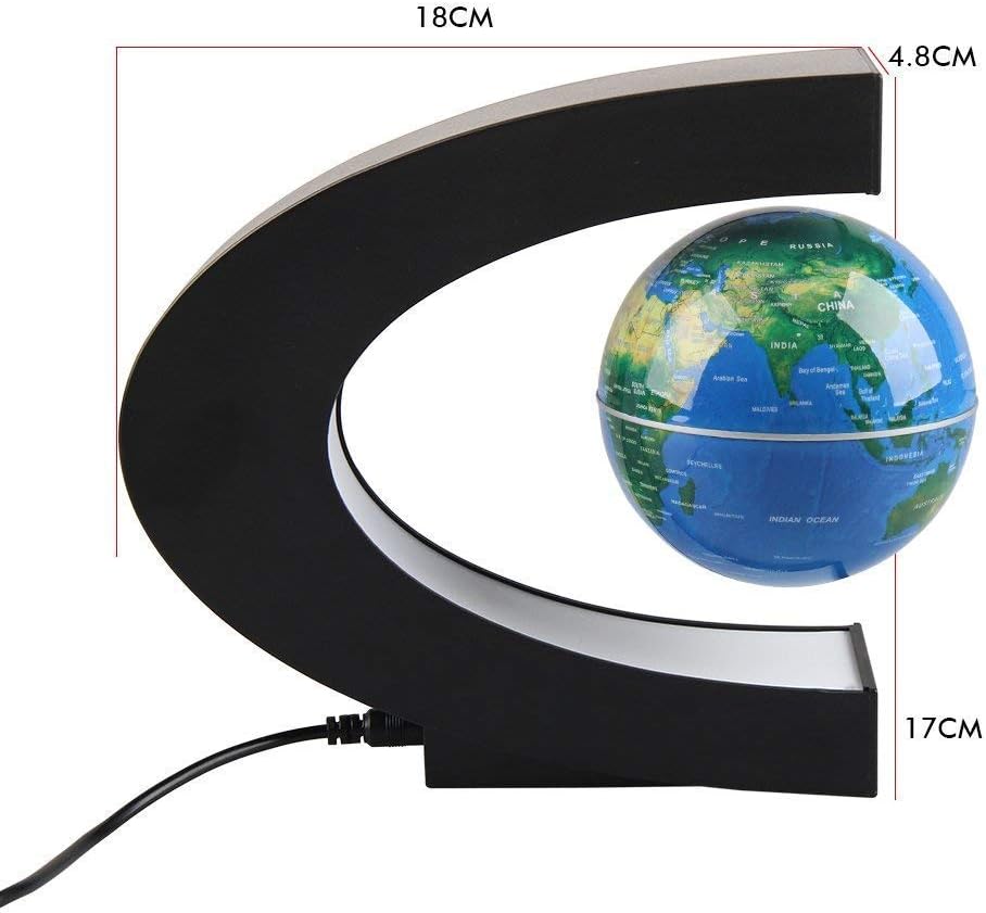 au-kee 3 inch C Shape Magnetic Levitation Floating Globe Maglev Globes World Map with LED Light for Teaching Home Office Desk Decoration Blue
