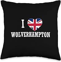 Vista 1 de English Towns Cities Counties Home Town Nostalgia I Love Wolverhampton England Union Jack Flag Heart - Almohada inglesa, 16 x 16 pulgadas, multicolor