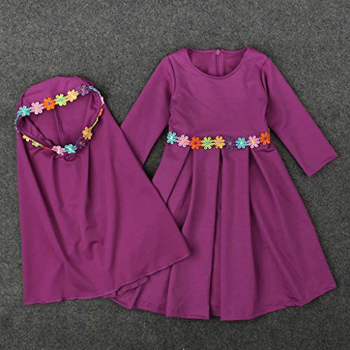 Kids Girls Two-Piece Muslim Prayer Dress Set Long Sleeve Full Length Maxi Dress Abaya Kaftan with Scarf Hijab Clothes3