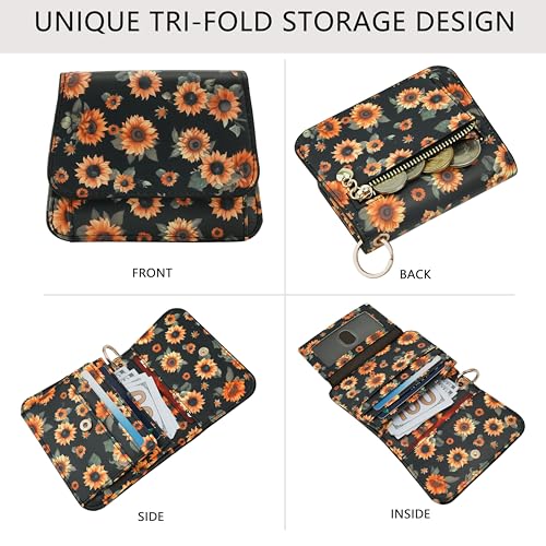 Image of Keychain Wallet for Women,RFID Wristlet Wallet with Beaded Strap | Tri-Fold Design,6 Card Slots,ID Window,Zipper Coin Pocket,Lightweight Carry