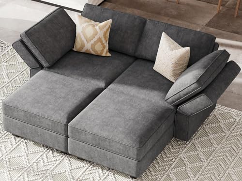 Bellfin Modular Sleeper Sofa with Storage Ottoman, Dark Grey