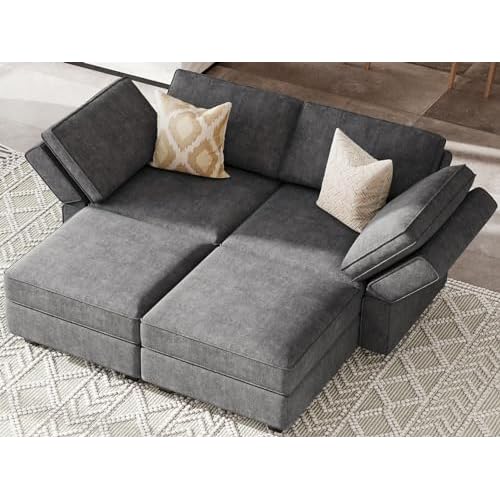 Bellfin Modular Sectional Sleeper Sofa Convertible Sofas with Storage Ottomans Small Sectional Couches for Living Room. Dark Grey Couch Sleeper 1 Dark
