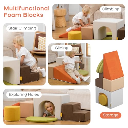 Image of BanaSuper Kids Climbing Foam Blocks Playset - 7 Piece Toddler Climbing Toys, Indoor Gross Motor Development Montessori Gross Motor Toy for Babies & Toddlers (Colorful)