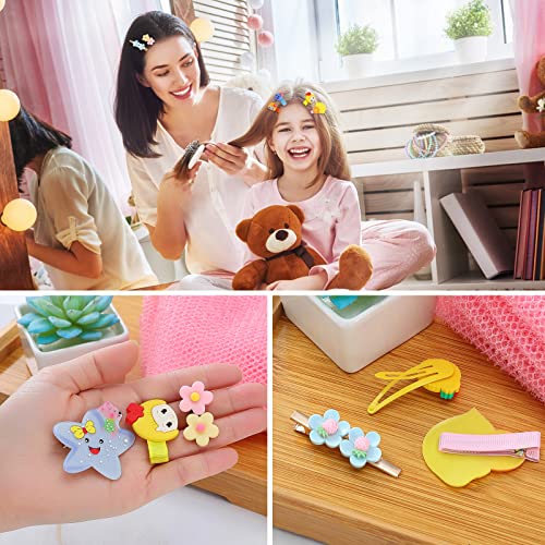 28 Pcs Fashion Hair Clips Cute Hair Accessories Mix Colorful Set Non-Slip Flower Fruit Candy Rainbow Hair Pins Hair Barrettes Set For Girls Baby Girls Kids Teens (Blue And Yellow) #TOP6