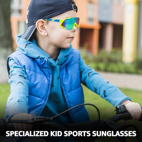 SODQW Óculos de sol de beisebol infantil com armação envolvente para ciclismo, corrida para meninos