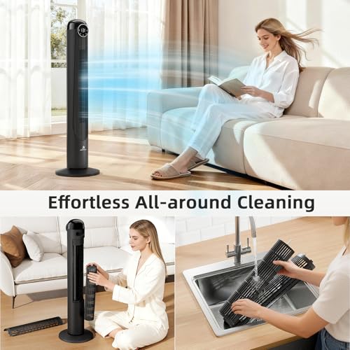 Image of Antarctic Star T42 Tower Fan-42 Inch, Bladeless Oscillating Fan with Remote, 6 Speeds & 4 Modes, LED Display, 9H Timer, Quiet Floor Standing Fan for Bedroom Living Room Office, Black