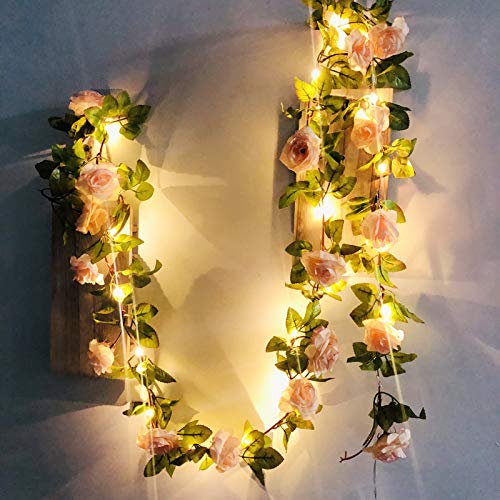 Guirlande lumineuse LED fleurs artificielles rose clair premium - 6