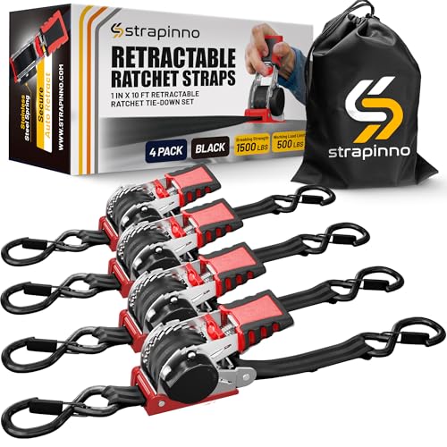 ANLULOAD Retractable Ratchet Straps (1" X 9.8 Ft) 4-Pack - 700 Lb Capacity, Orange