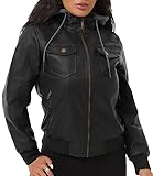 GGleaf Women's Faux Leather Jacket Waterproof Motorcycle Bomber Jacket Vintage PU Moto Biker Coat Black Small