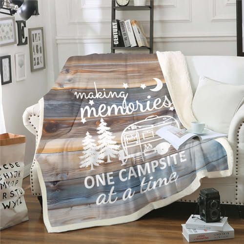 Camper Throw Blanket,Camping Themed Blanket for Travel Trailers,RV Camping Car Fleece Blanket 60