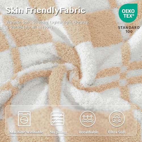 WRENSONGE Checkered Throw Blanket, Toast Almond Soft Cozy Fluffy Warm Hand Made Throw Blankets for Couch, Sofa, Chair, Bed, Camping, Picnic, Travel Lightweight Bed Blanket - 50"*60"