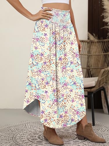Image of ANRABESS Women's Maxi Skirts Summer Boho Floral High Waisted Flowy Swing Pleated Beach Long Skirt with Pockets
