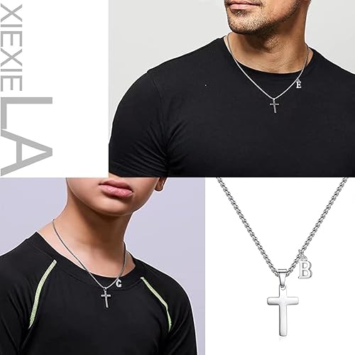 Miniatura 3 de Initial Cross Necklace for Boys Men Girls - Stainless Steel Letter Cross Pendant Jewelry First Communion Baptism Gifts