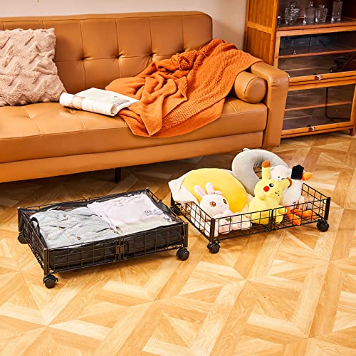 Rula Under Bed Storage With Wheels,Underbed Storage Containers For Bedroom Clothes Shoes Blankets,Under The Bed Shoe Storage Organizer For Bedroom (Black, 2Pack) #TOP5