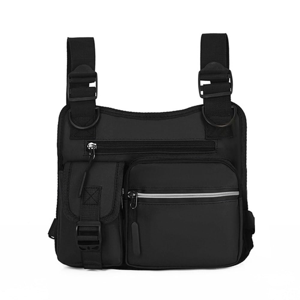 MiOYOOW Chest Rig Pack, Multi-Compartment Sport Vest Bag with Adjustable Shoulder Strap for Cycling, Biking, Jogging, Work
