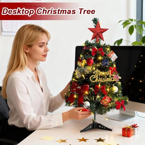 Árbol de Navidad pequeño iluminado para decorar el dormitorio y sala 4